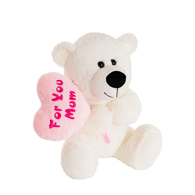 Brody Teddy Bear w For You Mum Heart White (25cmST)