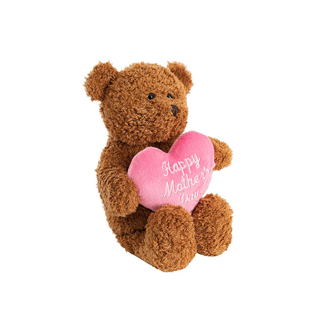 Brady Teddy Bear w Happy Mother's Day Heart Brown (19cmST)