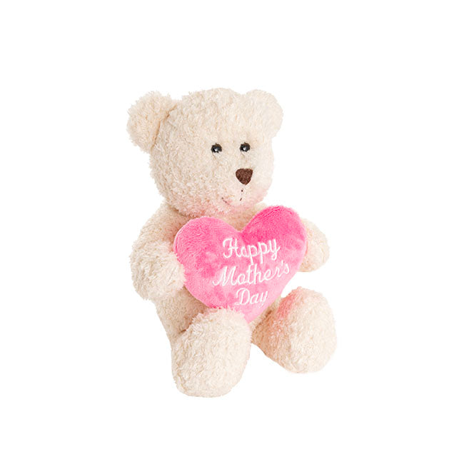 Brady Teddy Bear w Happy Mother's Day Heart White (19cmST)