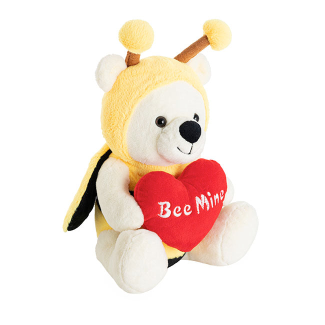 Bee Mine Teddy Bear w Heart White (25cmST)