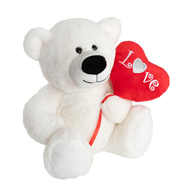 Teddy Bear Bruno w Love Heart Balloon White (35cmST)