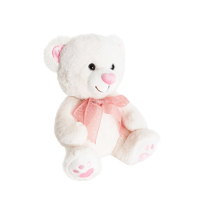 Sweetheart Teddy Bear Molly w Bow White (25cmST)