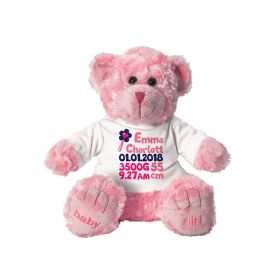 Birth Details Georgie Teddy Bear "Baby Girl" Pink (25cmST)