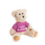 Teddy Bear Message Happy Birthday Purple T Shirt (20cmH)
